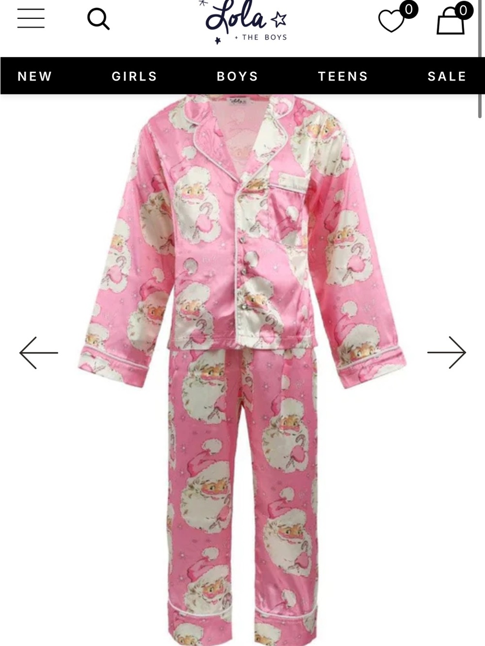 Lola + The Boys Pink Santa Face Kids Pajama Set with White Trim